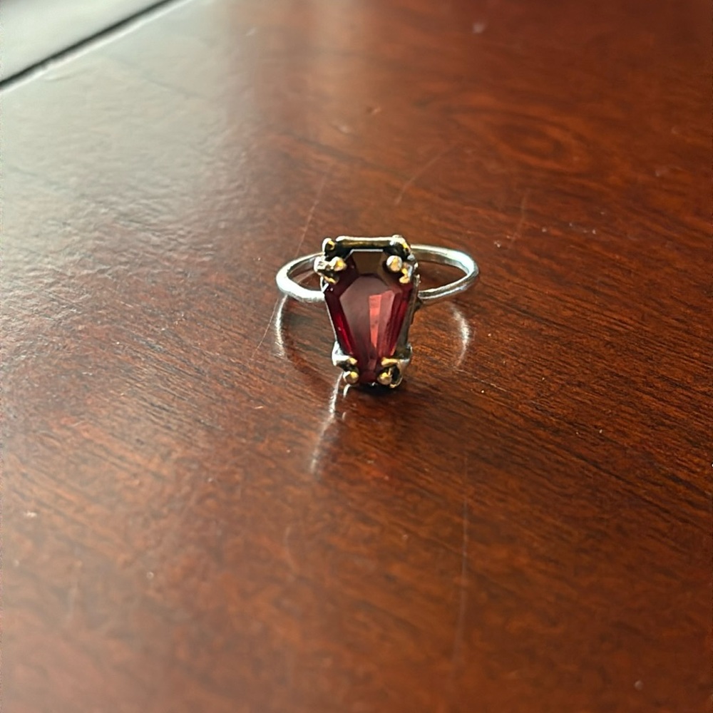 Bloodmilk Silver and Garnet Easeful Death Ring size 7